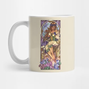 Lady of February Art Nouveau Birthstone and Birth Flower Mucha Inspired Goddess Art with Violets and Candles Mug